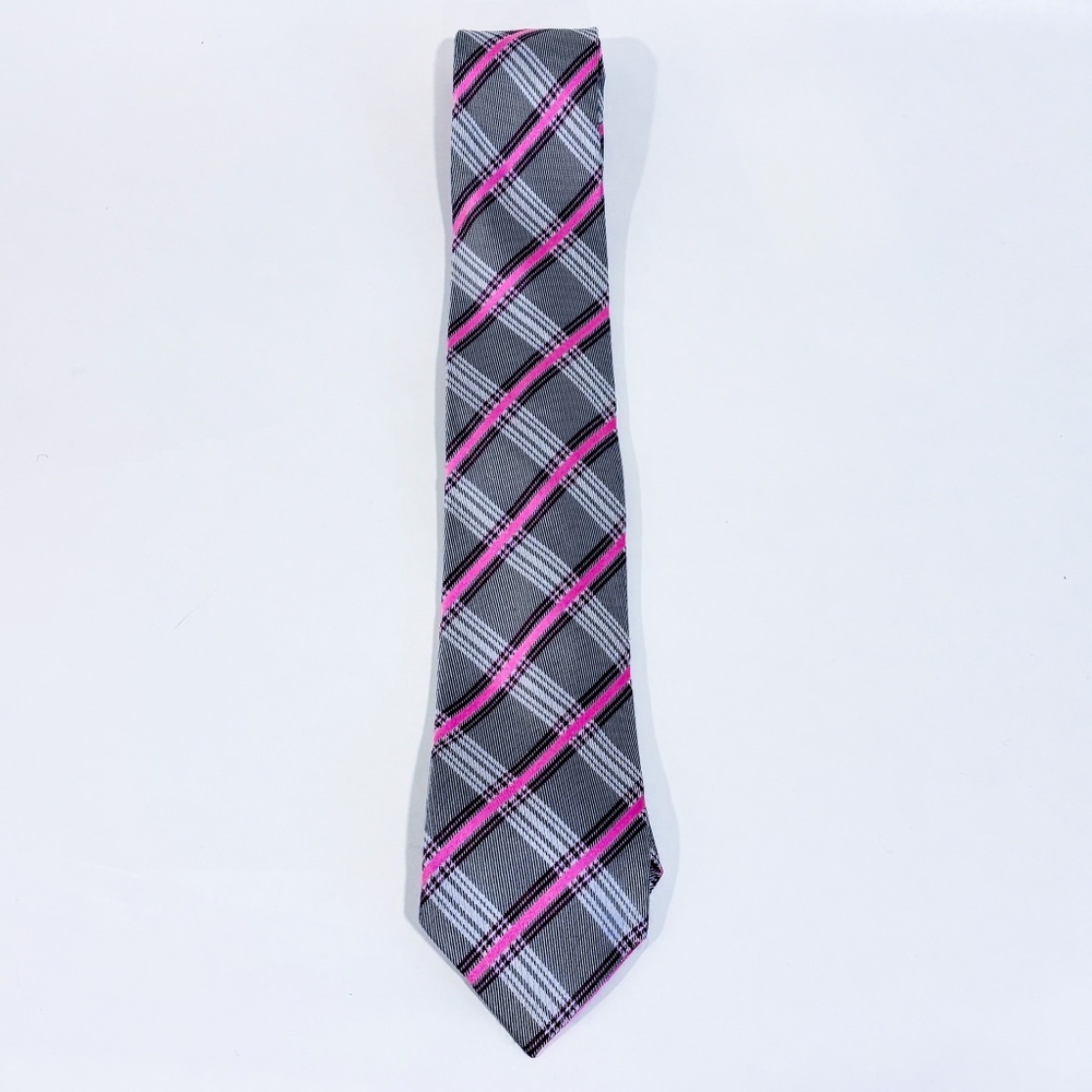 GEOFFREY BEENE Pink and grey plaid tie